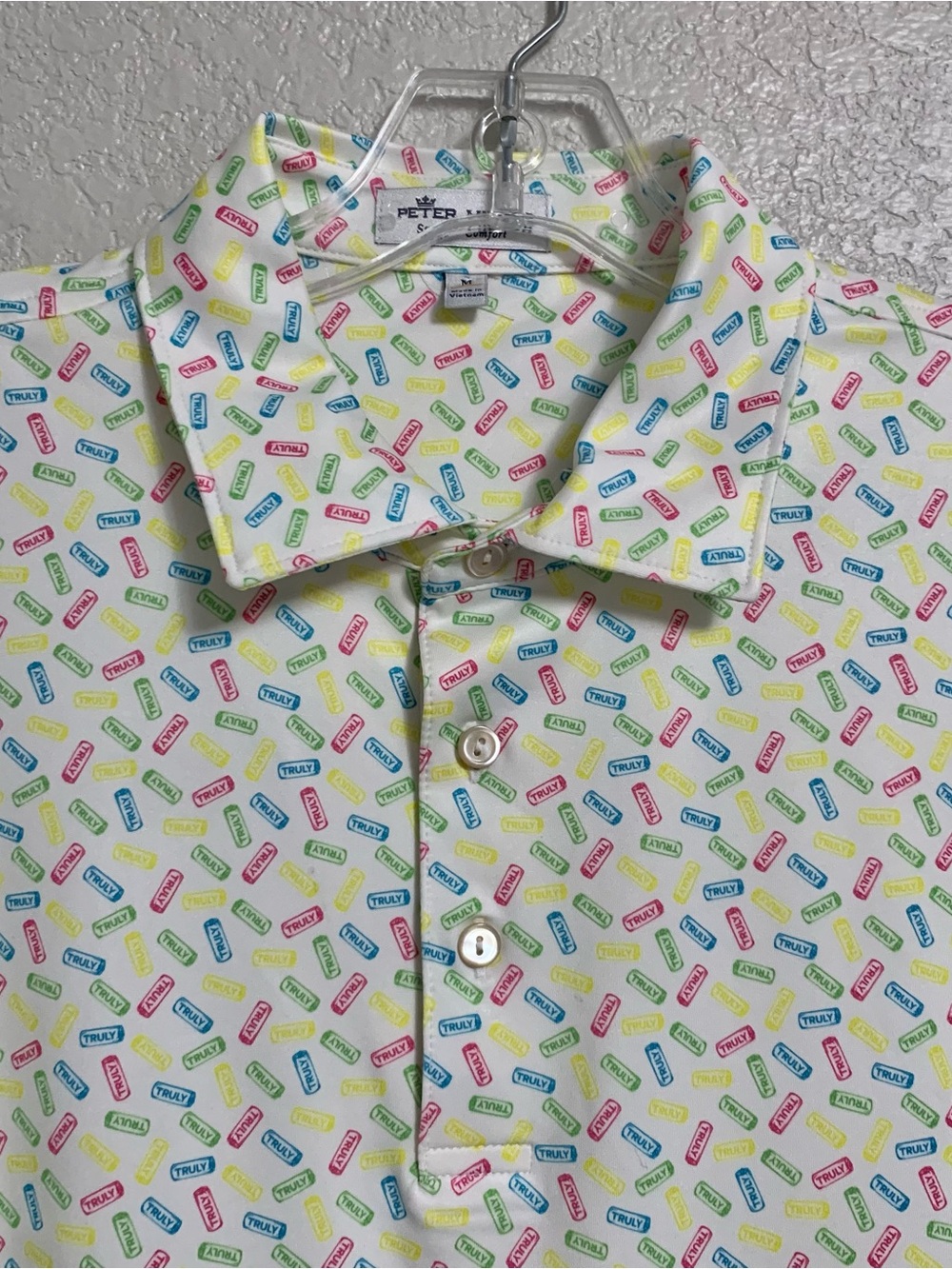 Peter Millar Truly Seltzer Golf Shirt Mens M Polo Summer Comfort Performance AOP
